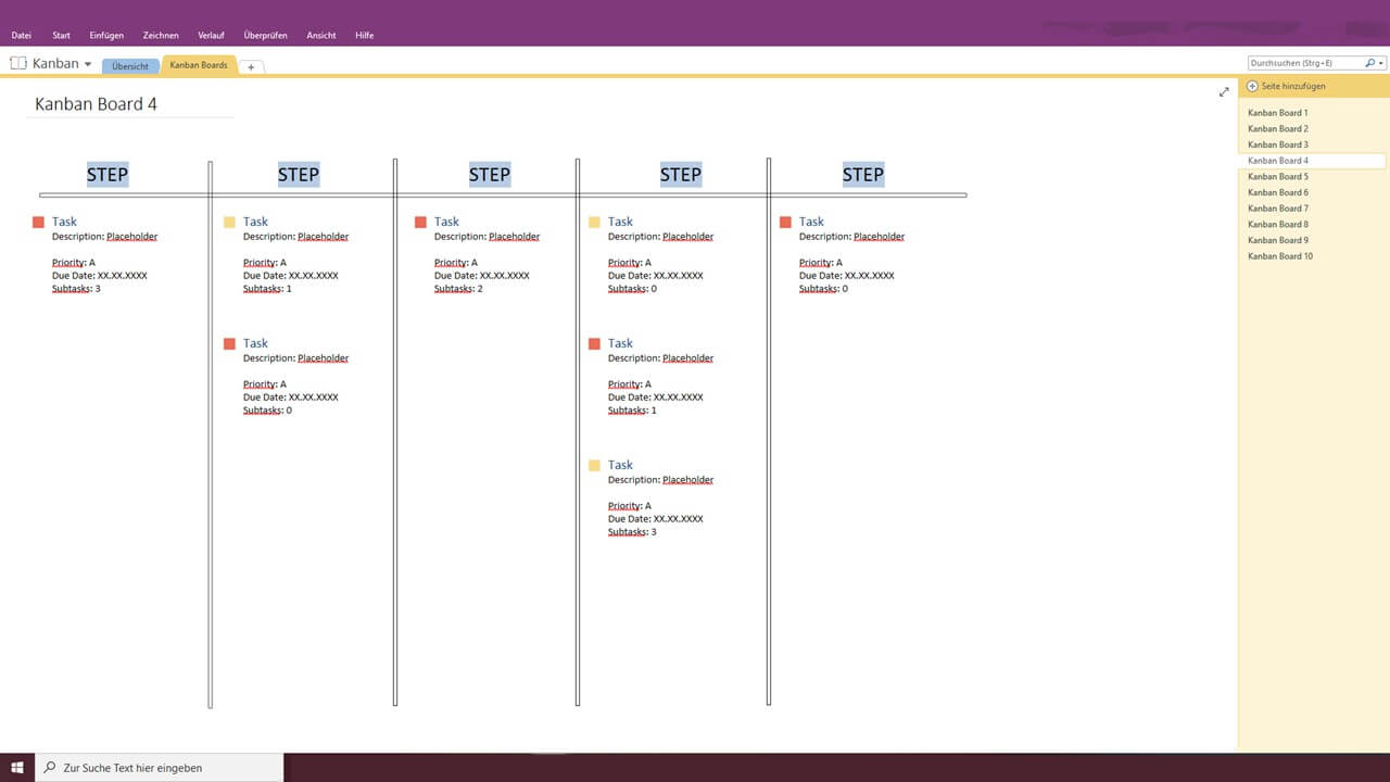 OneNote Kanban Vorlage NoteVorlagen.de