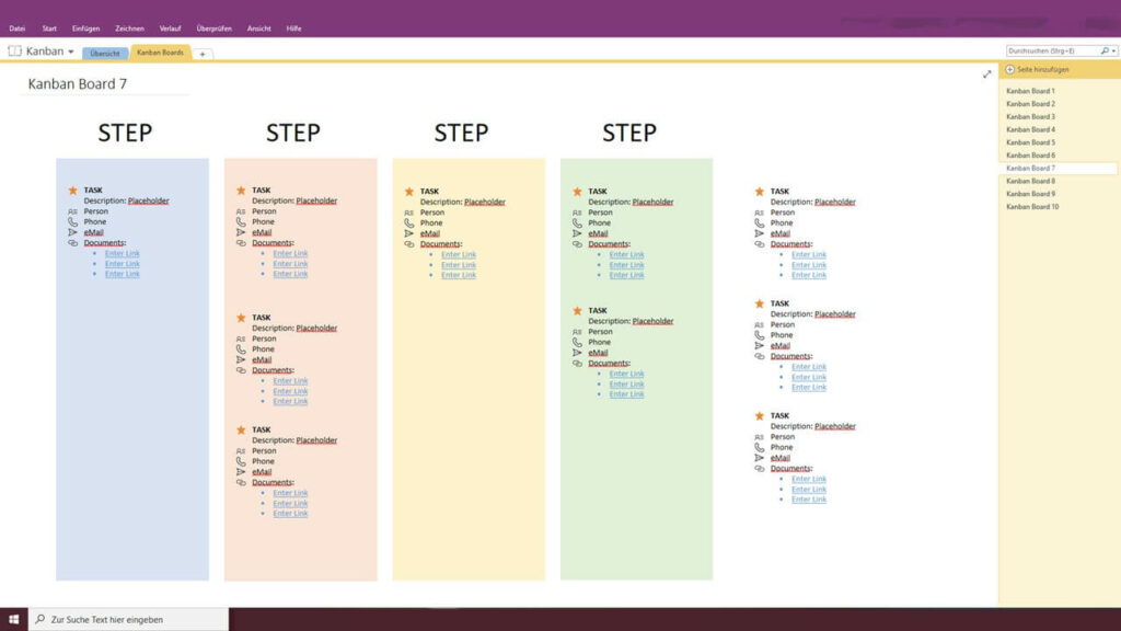 Kanban Tafel mit Detail-Arbeitselementen