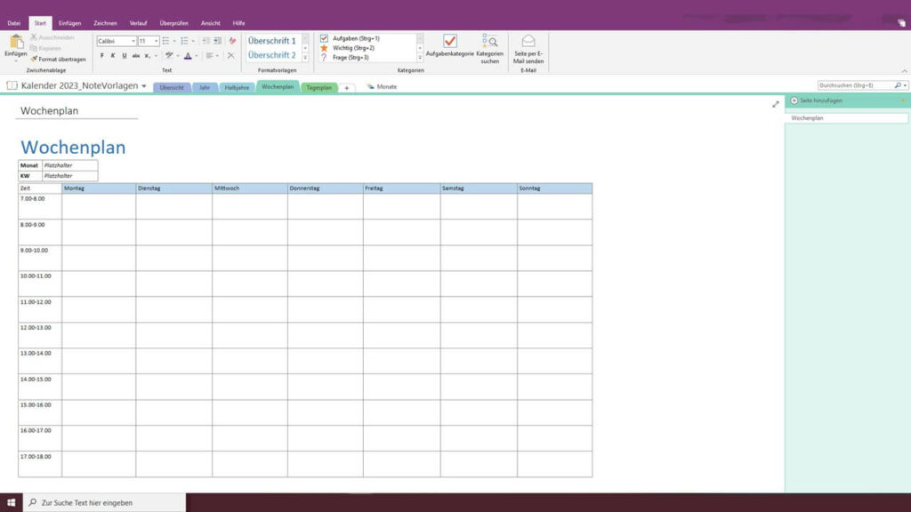 OneNote Kalender 2023 Vorlage - NoteVorlagen.de