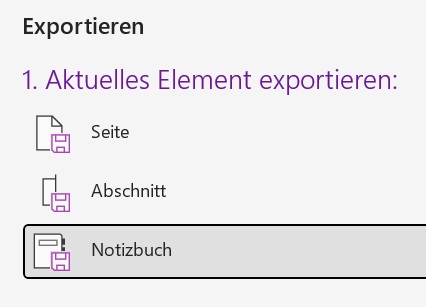 Exportieren, um Sicherungen auf USB-Stick vorzunehmen